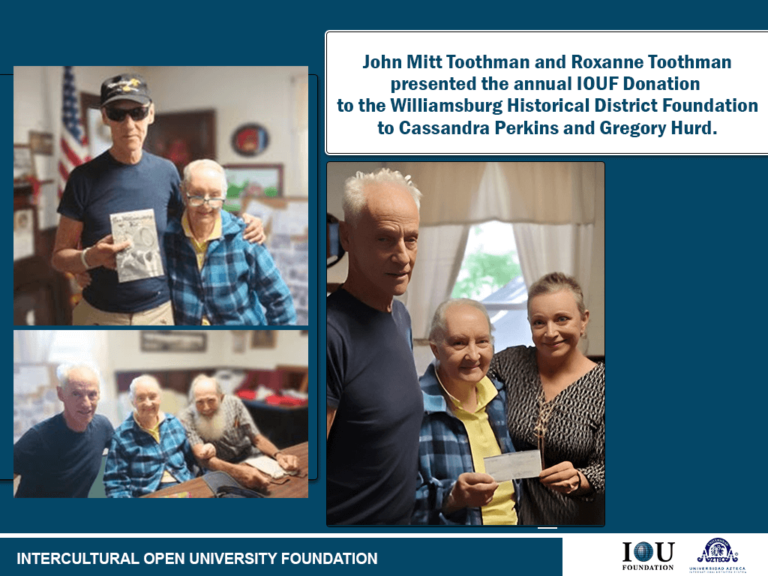 John Mitt Toothman and Roxanne Toothman presented the annual IOUF Donation to the Williamsburg Historical District Foundation.